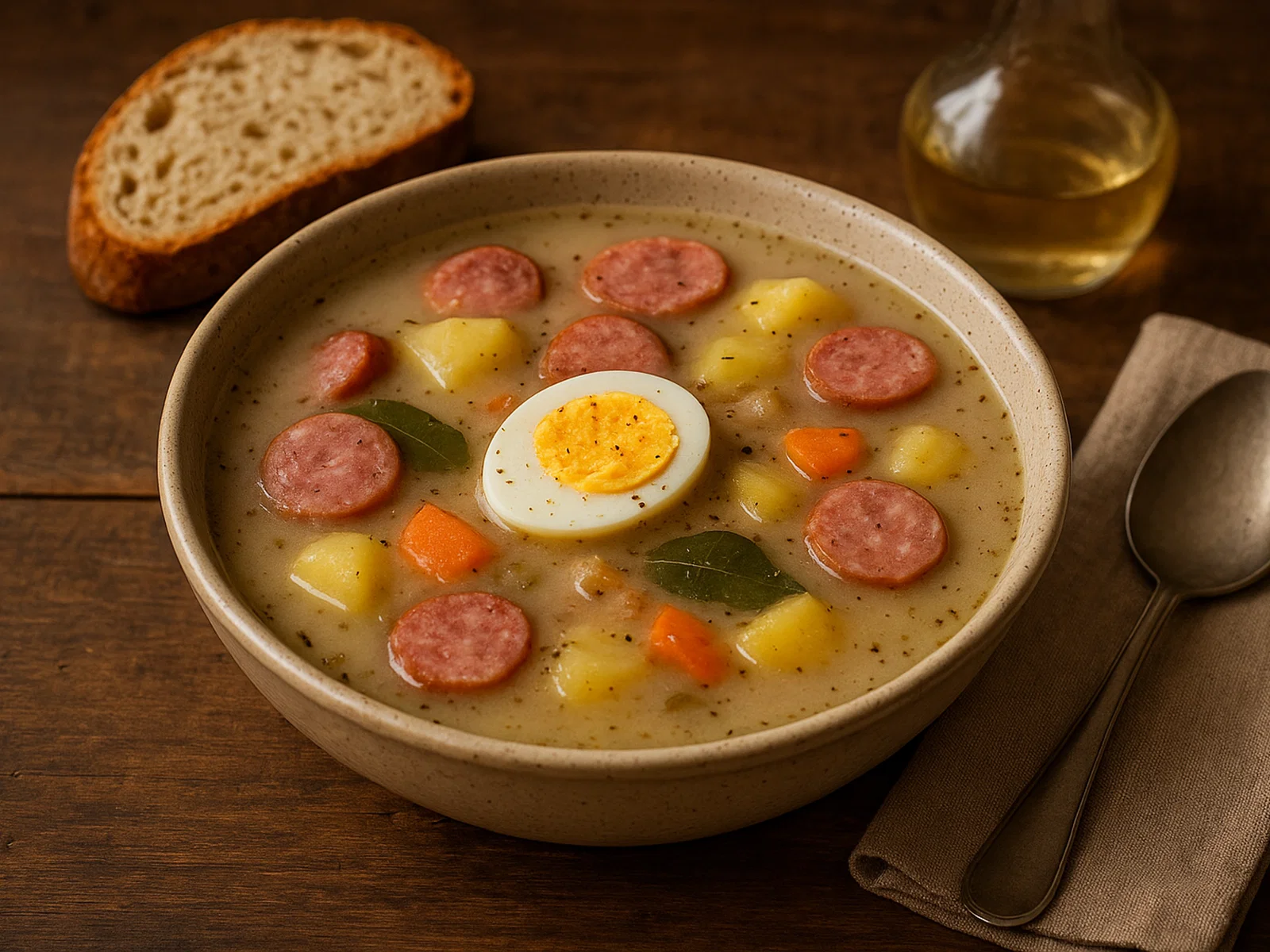 Polnischer Żurek – Saure Roggensuppe mit Wurst und Ei