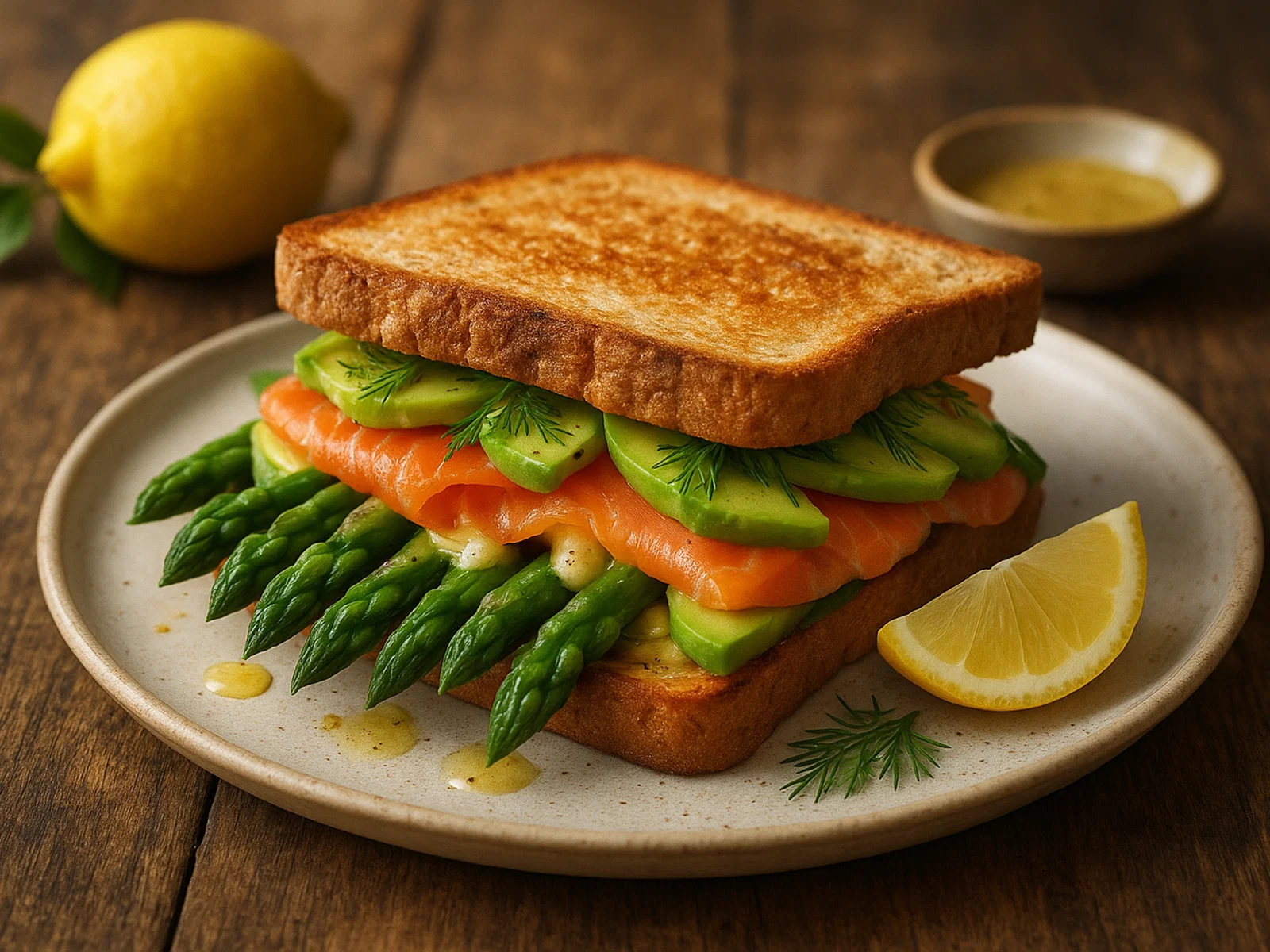 Spargelsandwich mit Räucherlachs und Avocado
