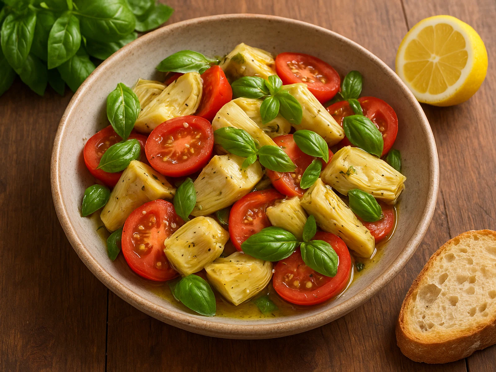 Artischockenherzen-Tomatensalat mit frischem Basilikum