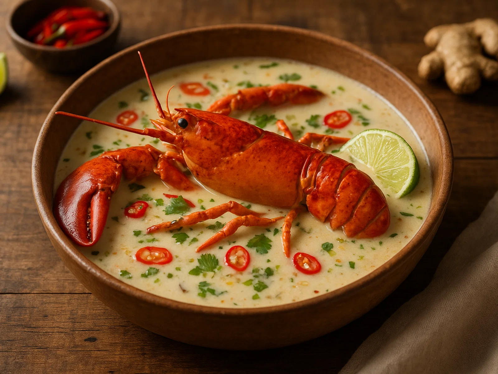 Lobster in aromatischer Kokosmilch mit Limette und Chili