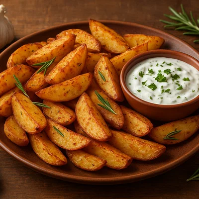 Gebackene Kartoffelspalten mit Knoblauch-Dip
