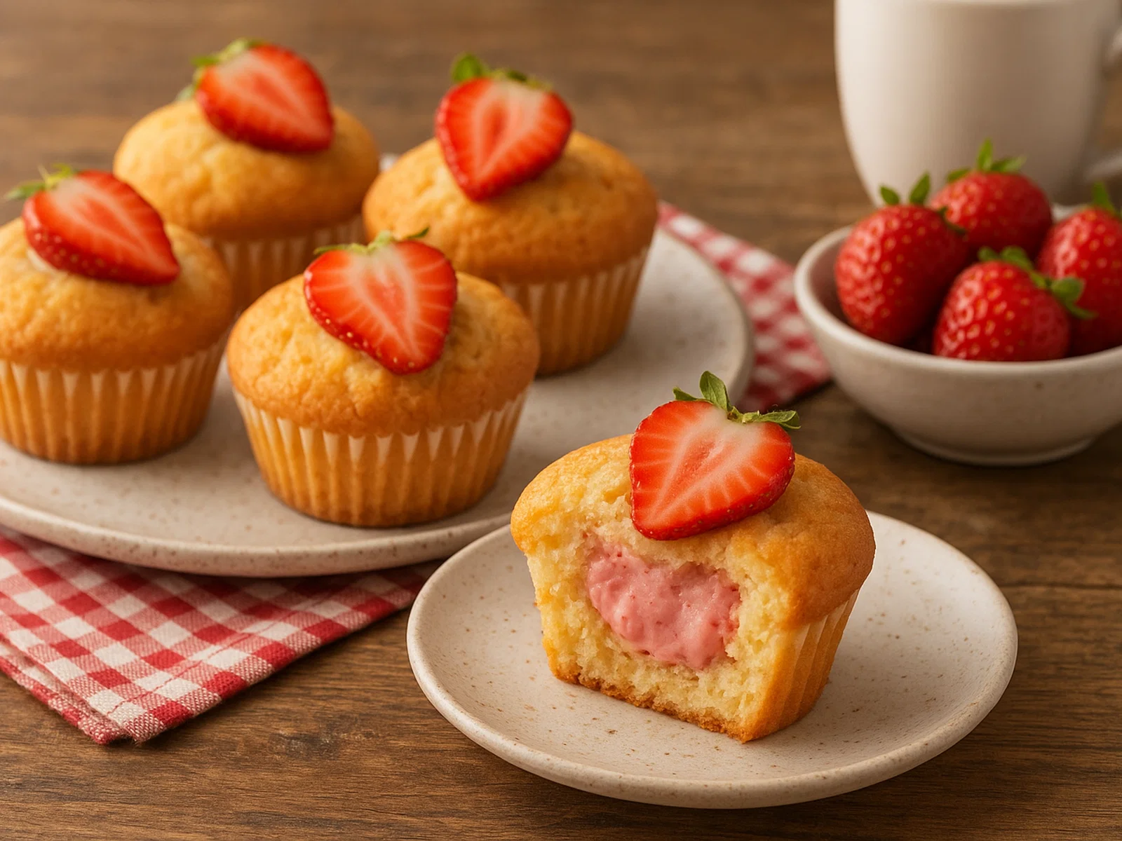 Erdbeer-Creme-Füllung-Muffins