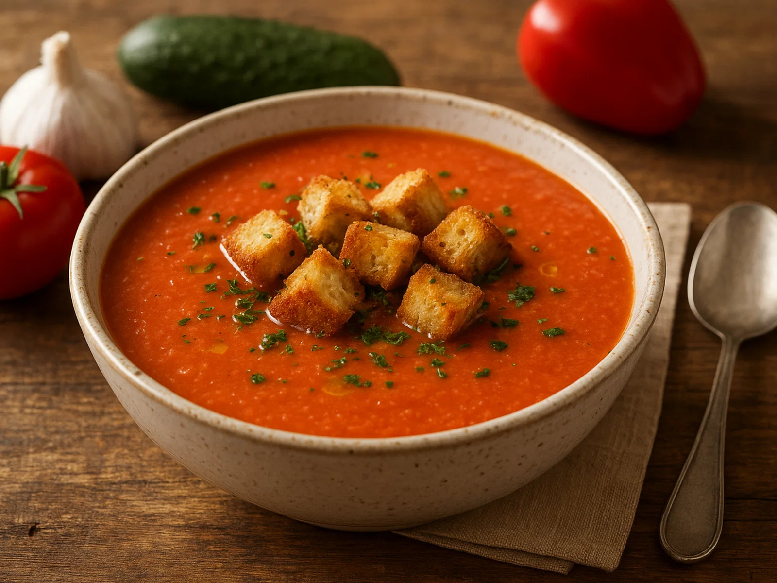 Gazpacho mit knusprigen Croutons