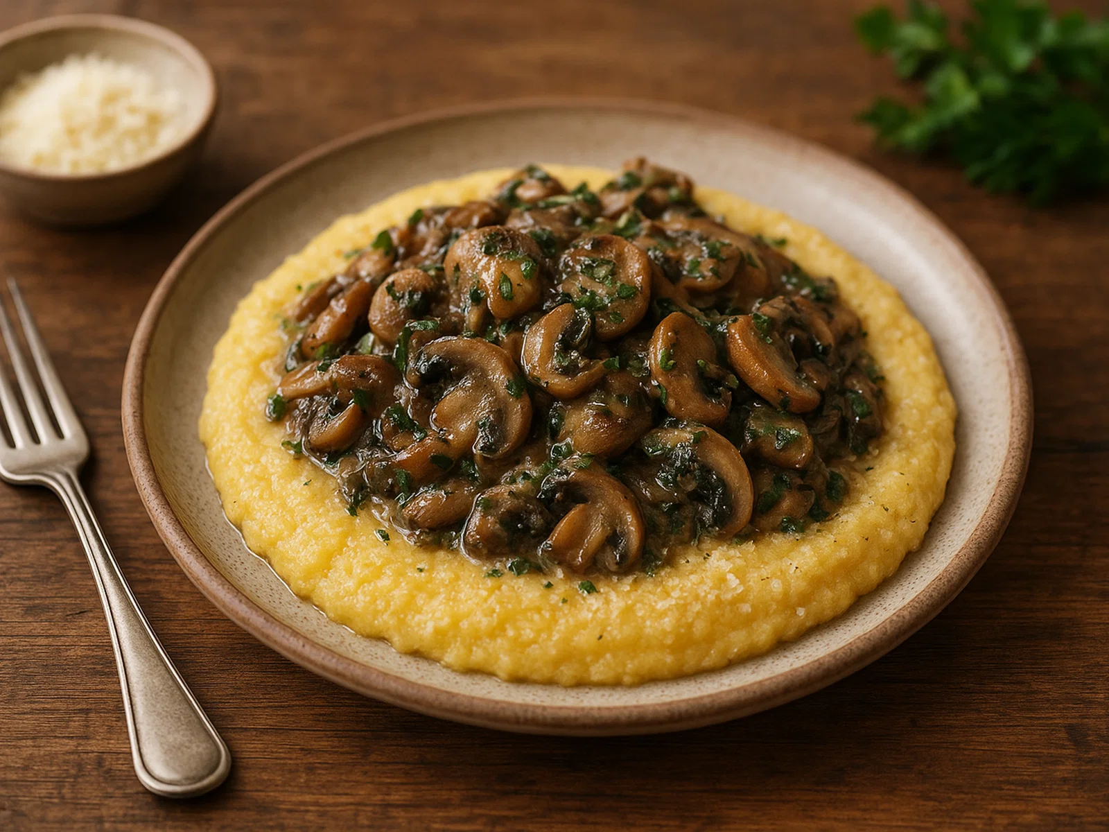 Pilzragout mit cremiger Polenta