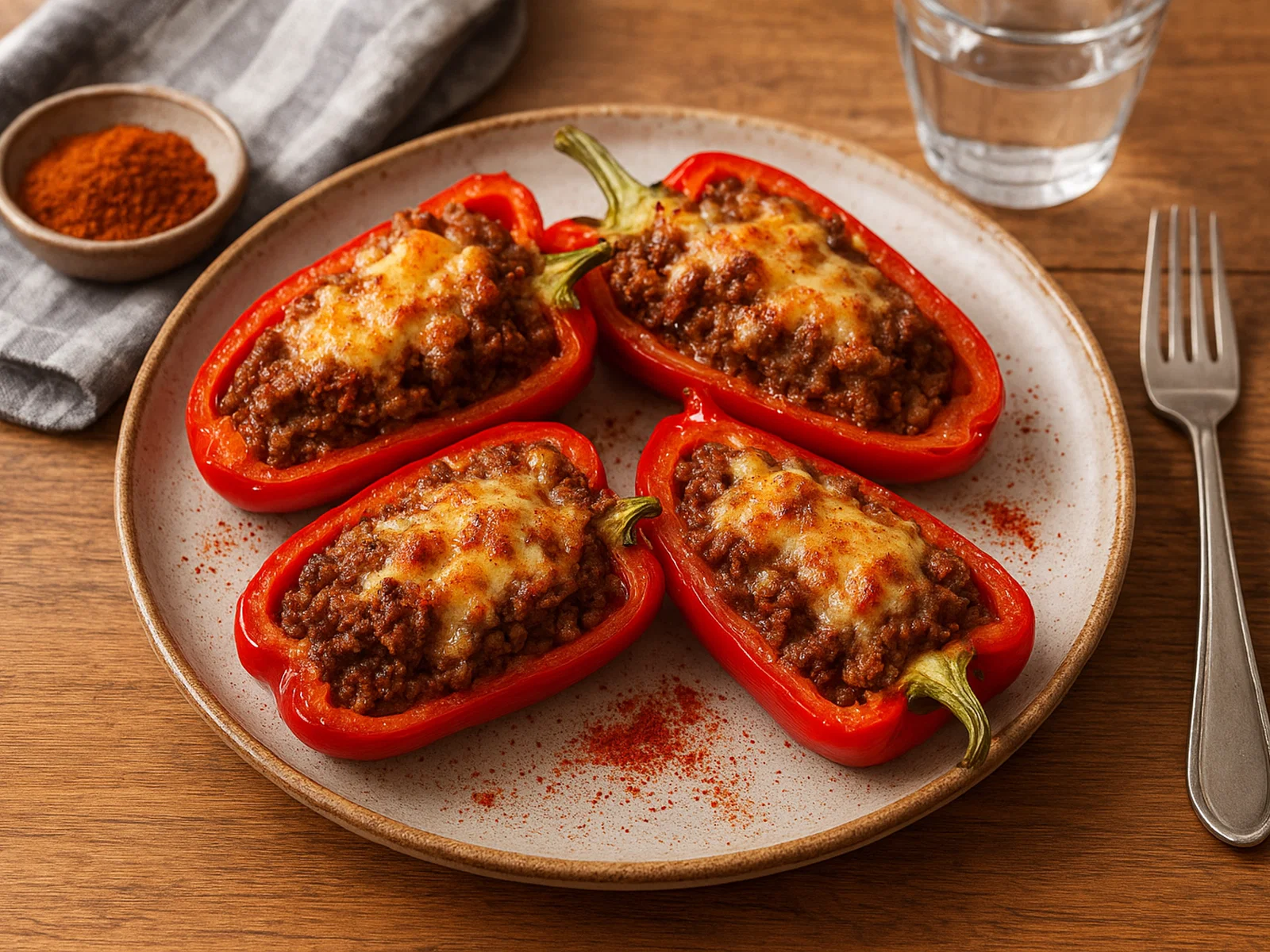 Teuflische Paprika-Boots mit würziger Hackfleischfüllung