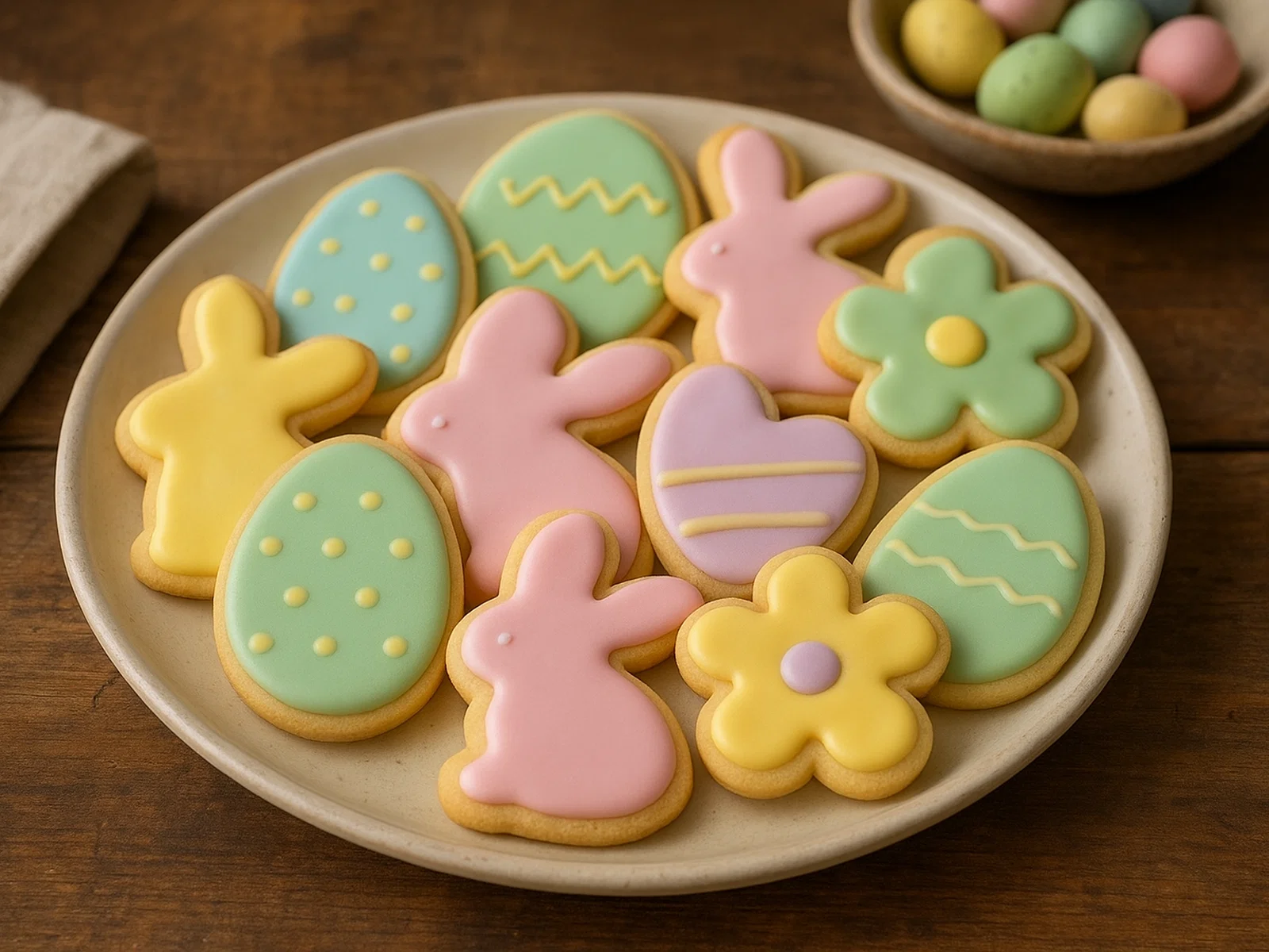 Osterplätzchen mit buntem Zuckerguss