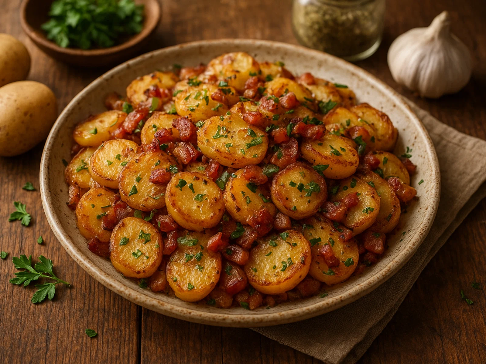 Knusprige Bratkartoffeln mit Speck und Kräutern