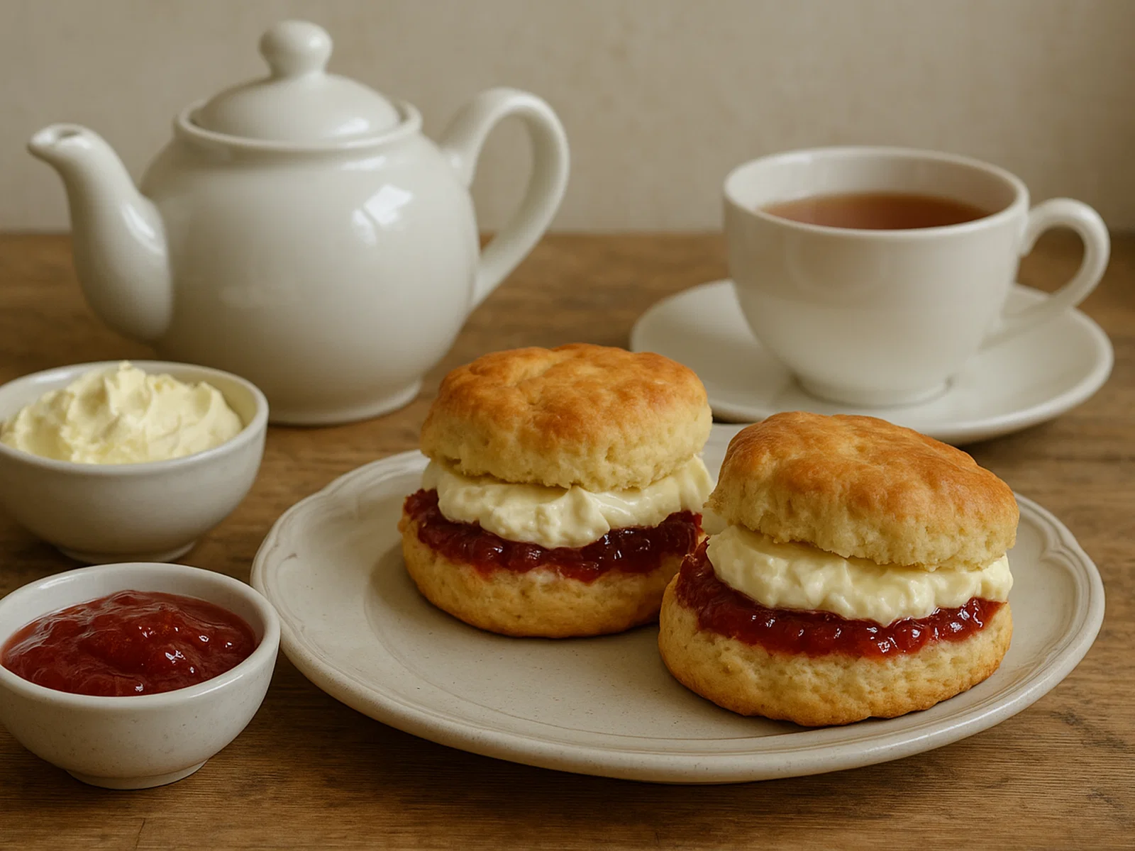 Guernsey Cream Tea mit Scones, Clotted Cream und Erdbeermarmelade