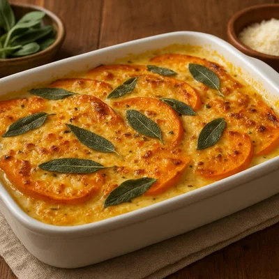 Cremiger Kürbisauflauf mit Salbei und Parmesan