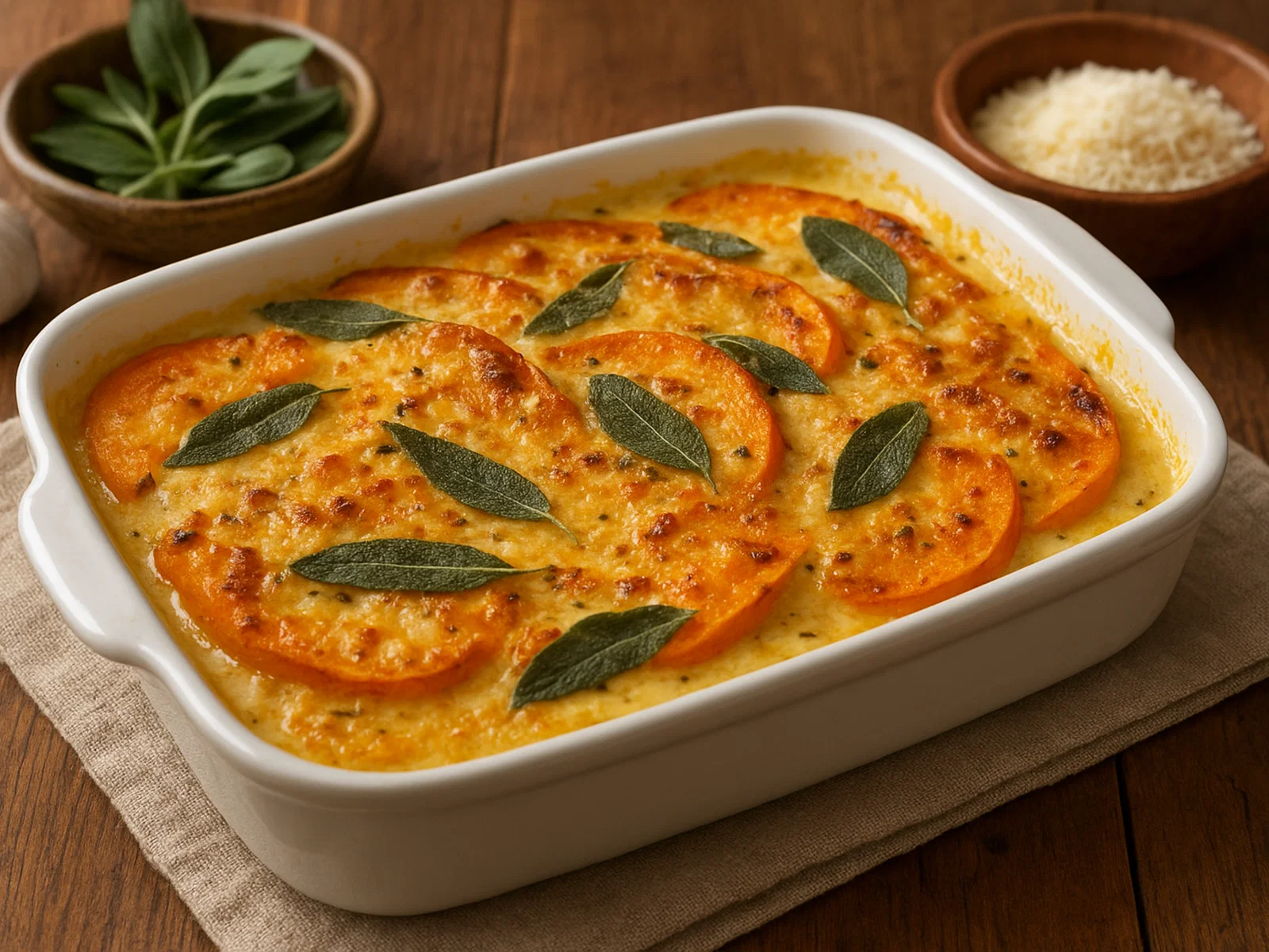 Cremiger Kürbisauflauf mit Salbei und Parmesan