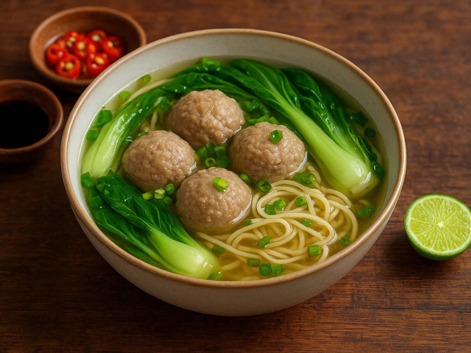 Indonesische Bakso-Rindfleischbällchensuppe