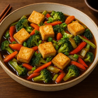 Oka – Japanische Tofu-Gemüse-Pfanne mit Mirin-Sojasauce