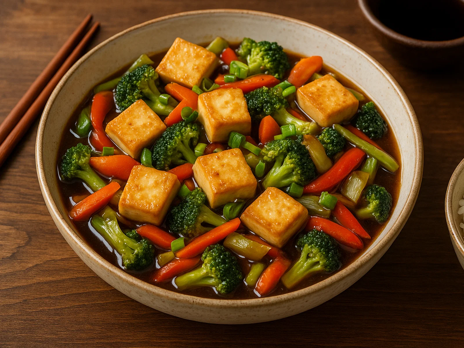 Oka – Japanische Tofu-Gemüse-Pfanne mit Mirin-Sojasauce