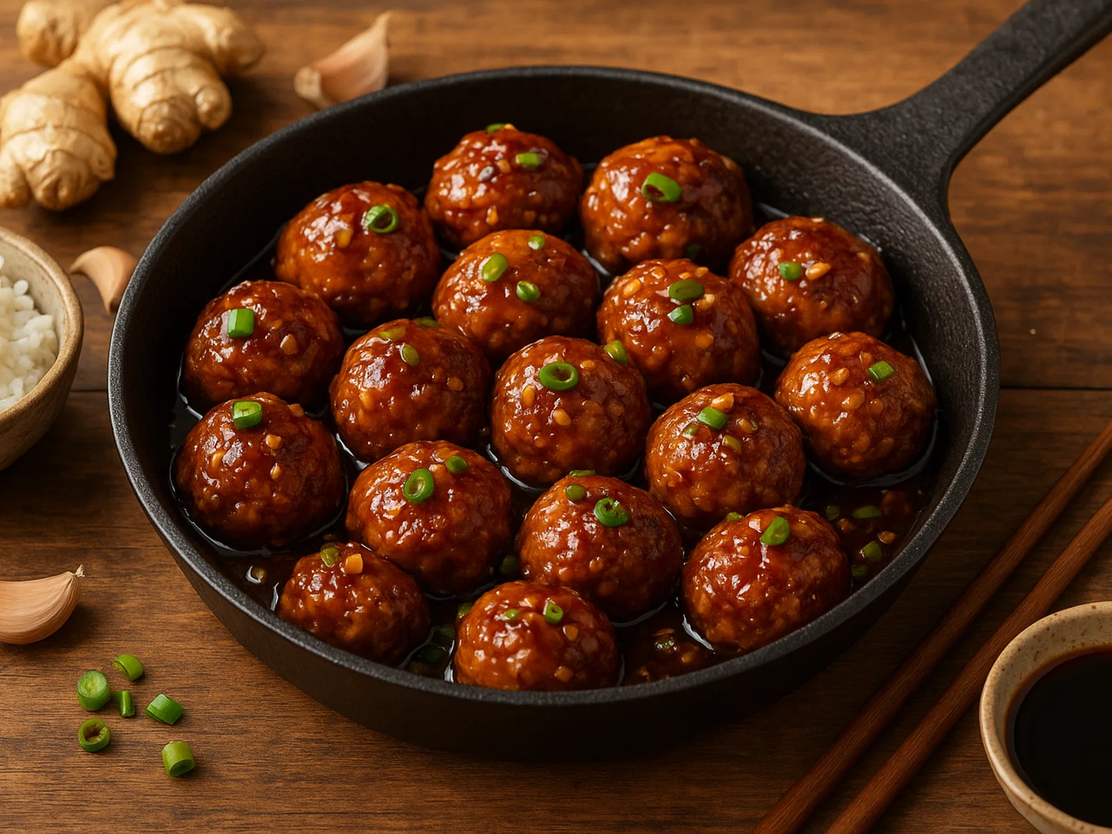 Asiatische Hackbällchen mit Ingwer-Sojasauce