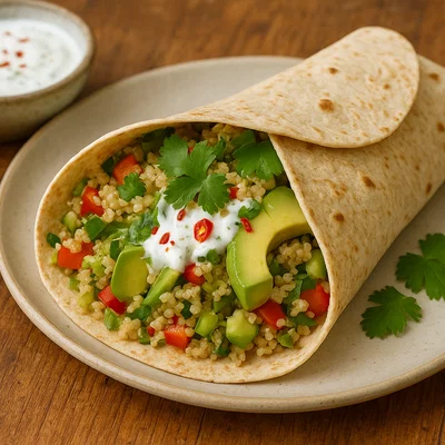 Vegetarischer Quinoa-Avocado-Wrap mit Joghurtdressing