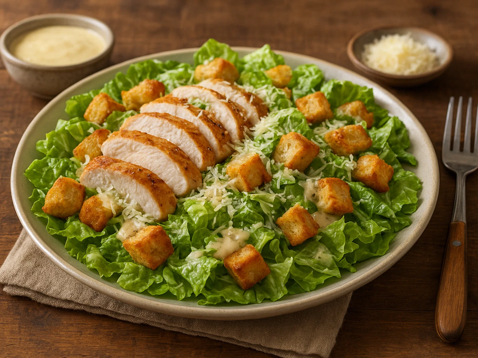 Hühnchen-Caesar-Salat mit hausgemachtem Dressing