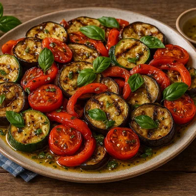 Gegrillte Gemüse-Antipasti mit Basilikum und Knoblauchöl