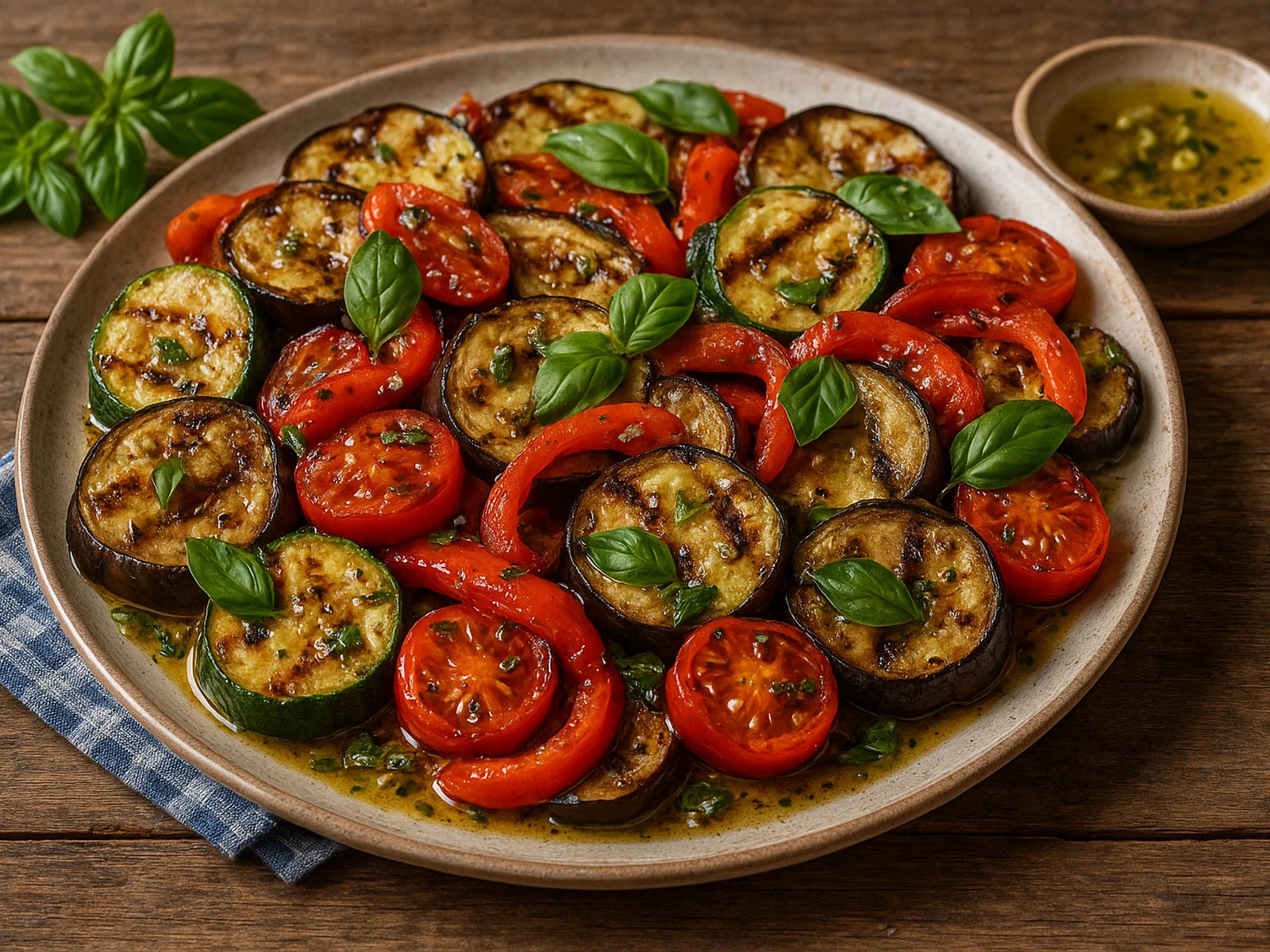 Gegrillte Gemüse-Antipasti mit Basilikum und Knoblauchöl
