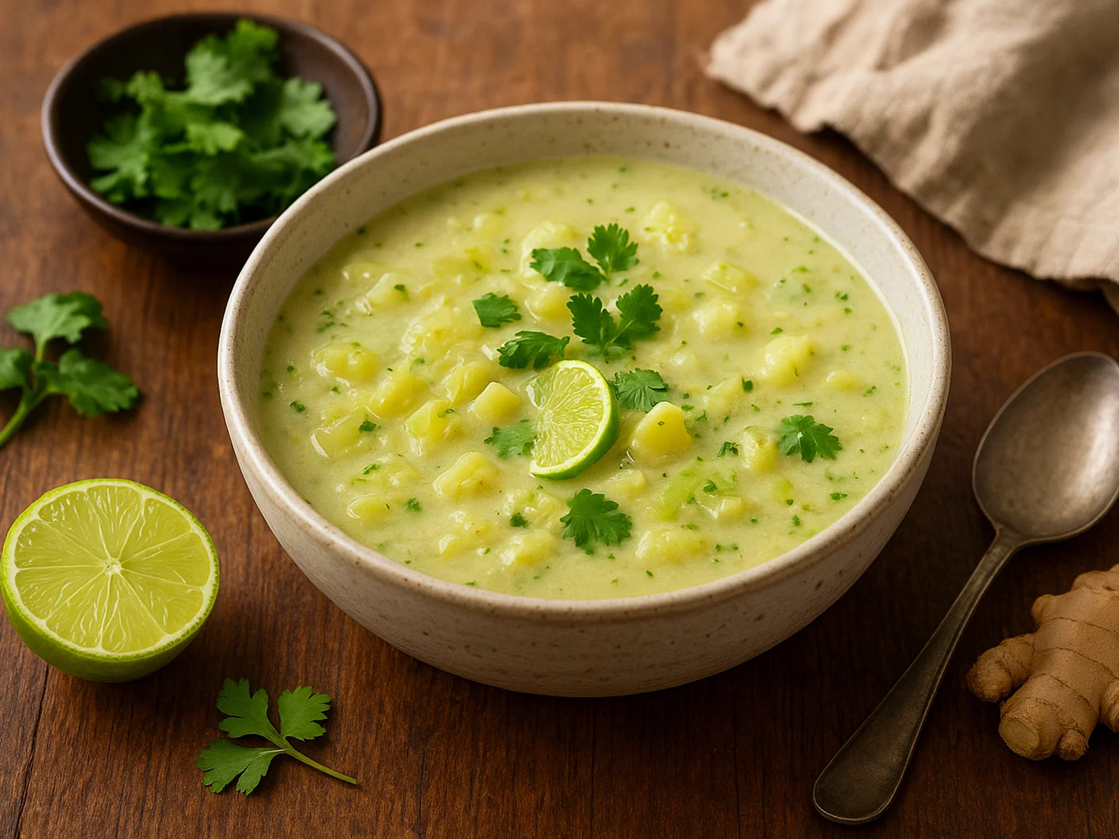 Spitzkohl-Suppe mit Ingwer und Kokosmilch