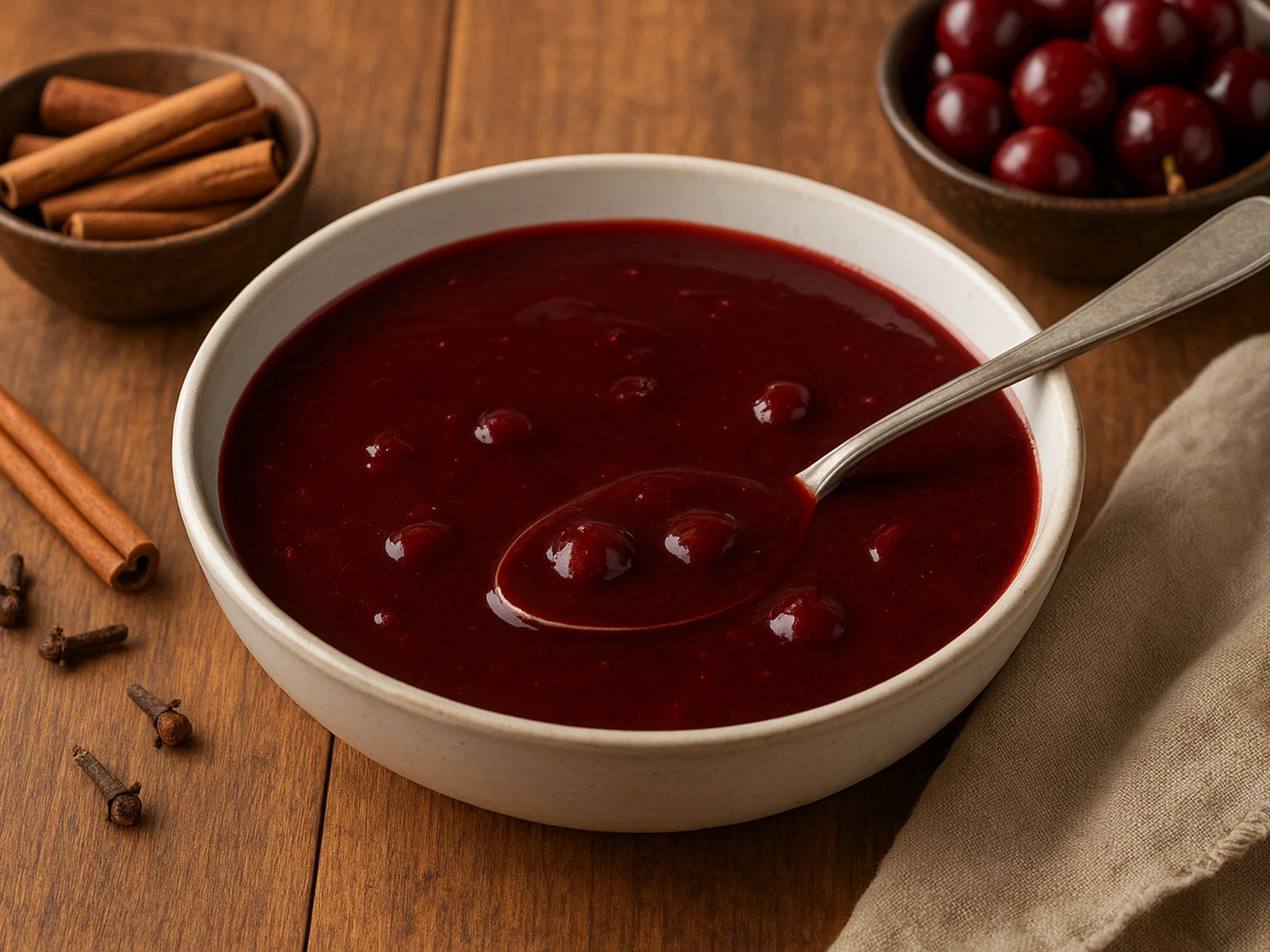 Kirsch-Rotwein-Soße mit Zimt und Nelken