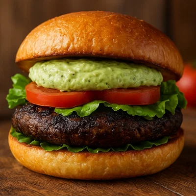 Portobello-Pilz-Burger mit Avocado-Mousse