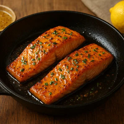 Lachsfilet mit Honig-Senf-Glasur aus der Pfanne