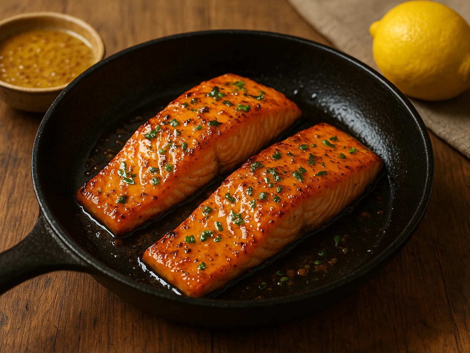 Lachsfilet mit Honig-Senf-Glasur aus der Pfanne