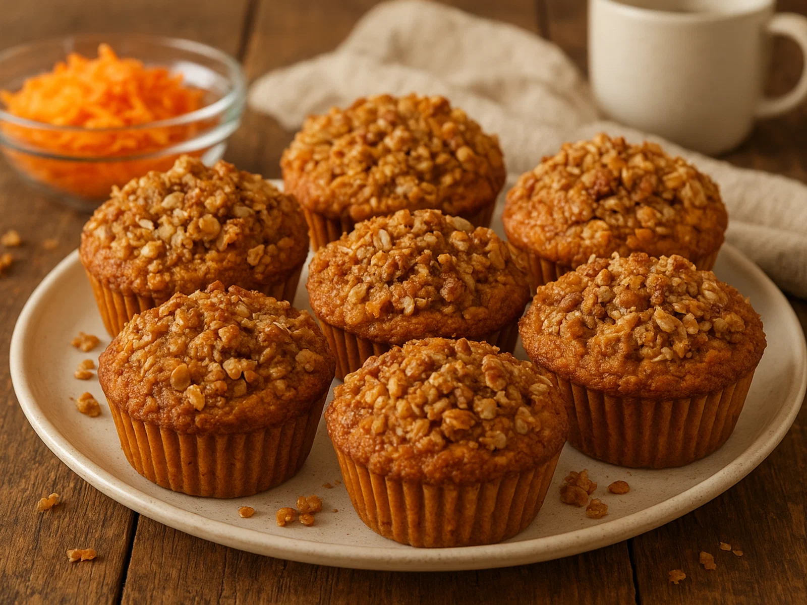 Saftige Karotten-Muffins mit knusprigem Topping