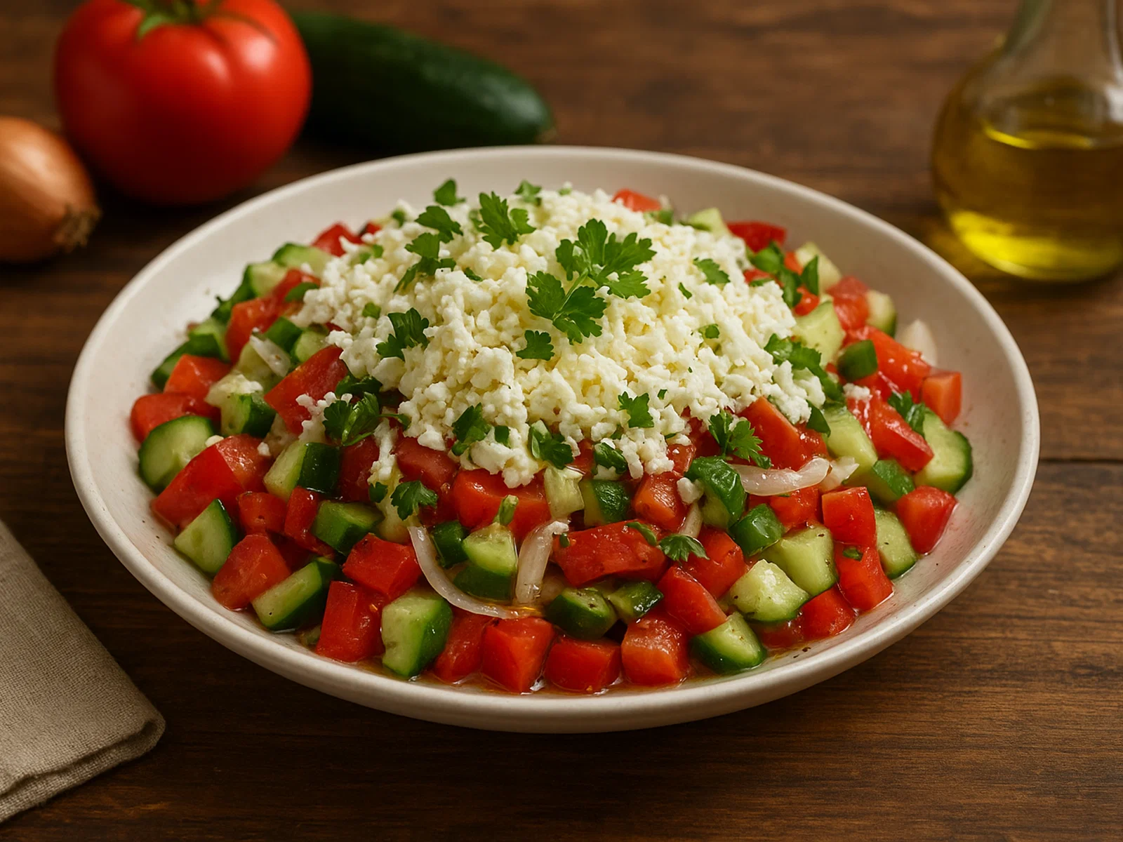 Shopska Salat – klassischer bulgarischer Sommersalat
