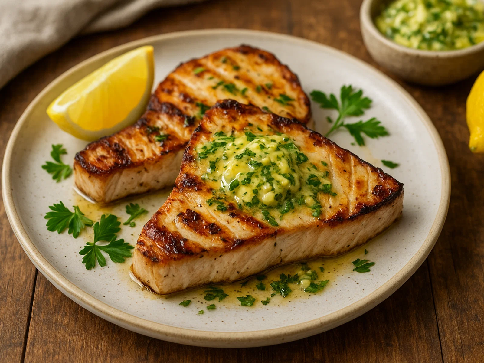 Gegrillter Schwertfisch mit Zitronen-Kräuterbutter