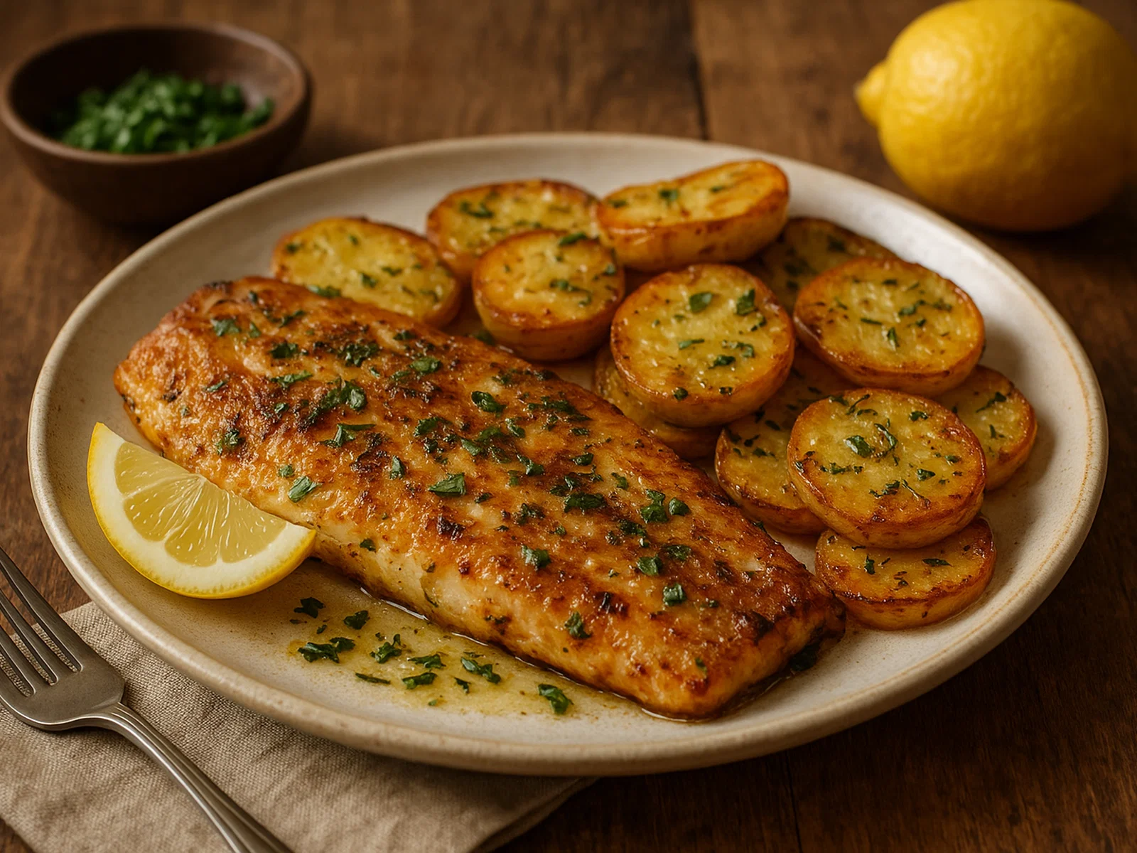 Gebratener Fisch mit Ofenkartoffeln
