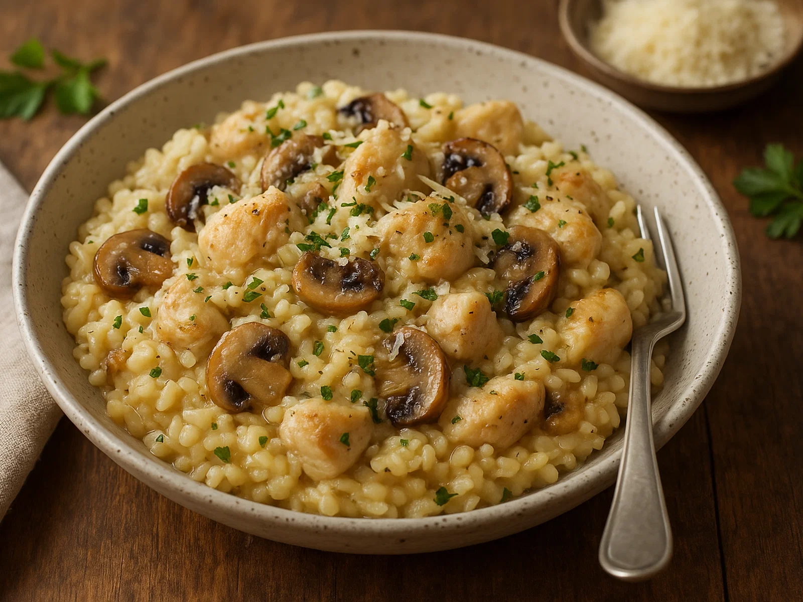 Cremiges Hühnchen-Pilz-Risotto