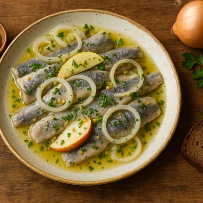 Norddeutscher marinierter Hering mit Zwiebeln und Kräutern