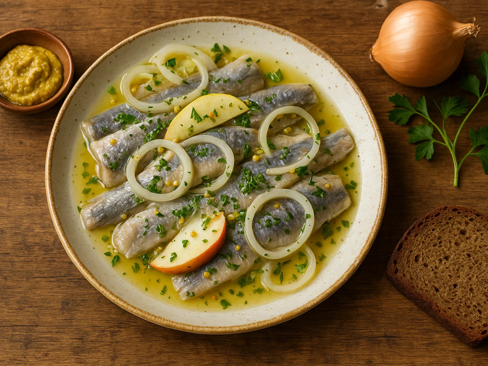 Norddeutscher marinierter Hering mit Zwiebeln und Kräutern