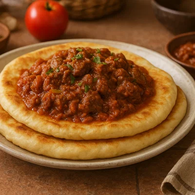 Goraasa be Dama (Sudanesisches Fladenbrot mit Rindfleischsoße)