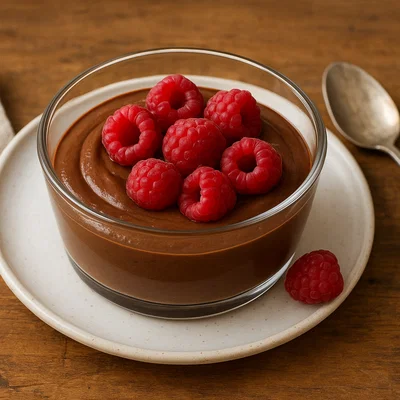 Vegane Mousse au Chocolat mit Himbeeren