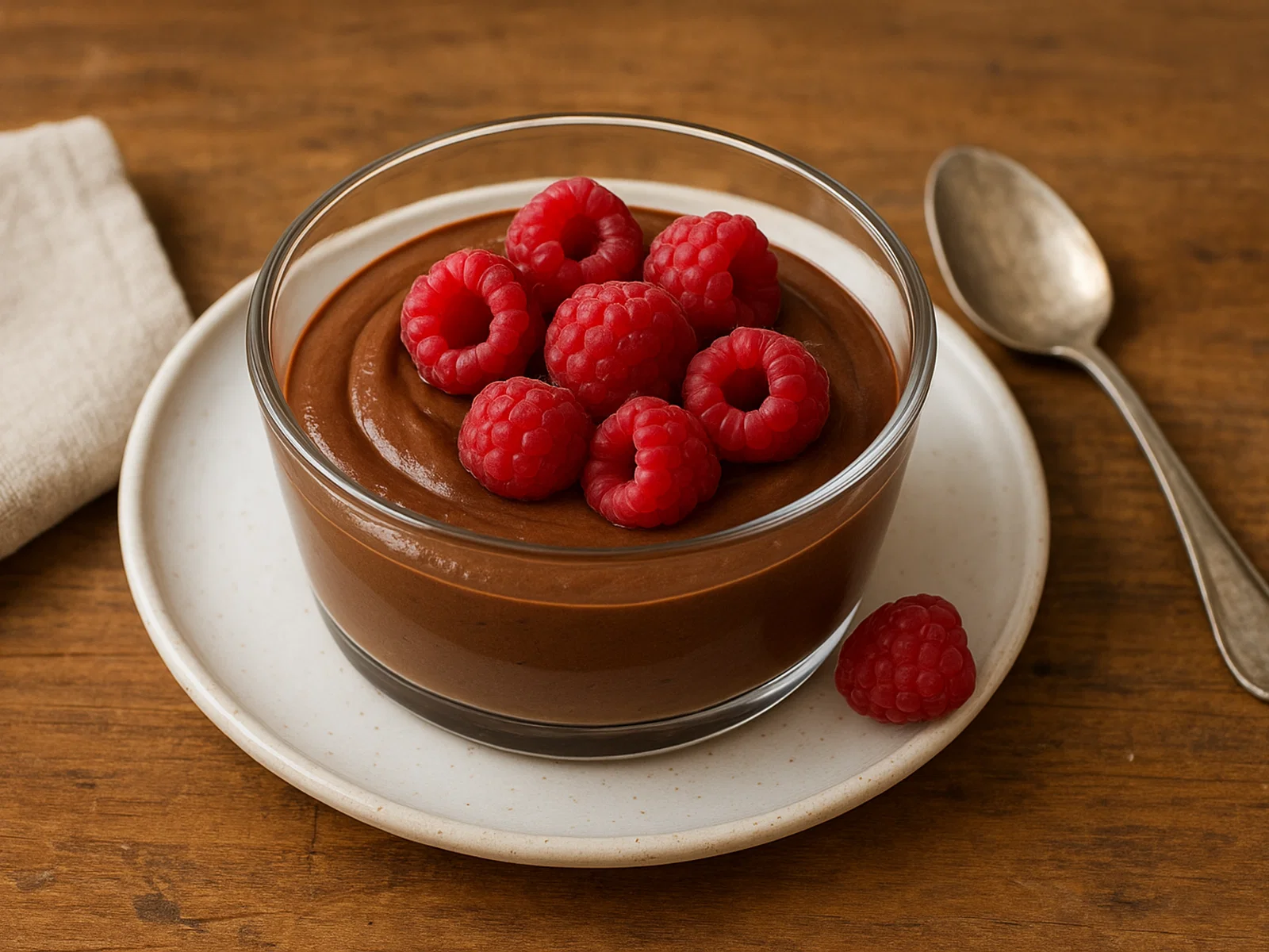 Vegane Mousse au Chocolat mit Himbeeren