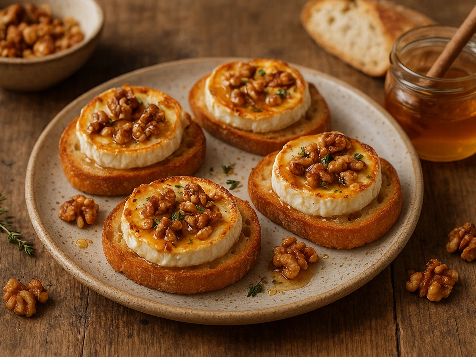 Gegrillte Ziegenkäse-Crostini mit Honig und Walnüssen