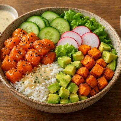 Poke Kaukau mit Lachs und Süßkartoffel
