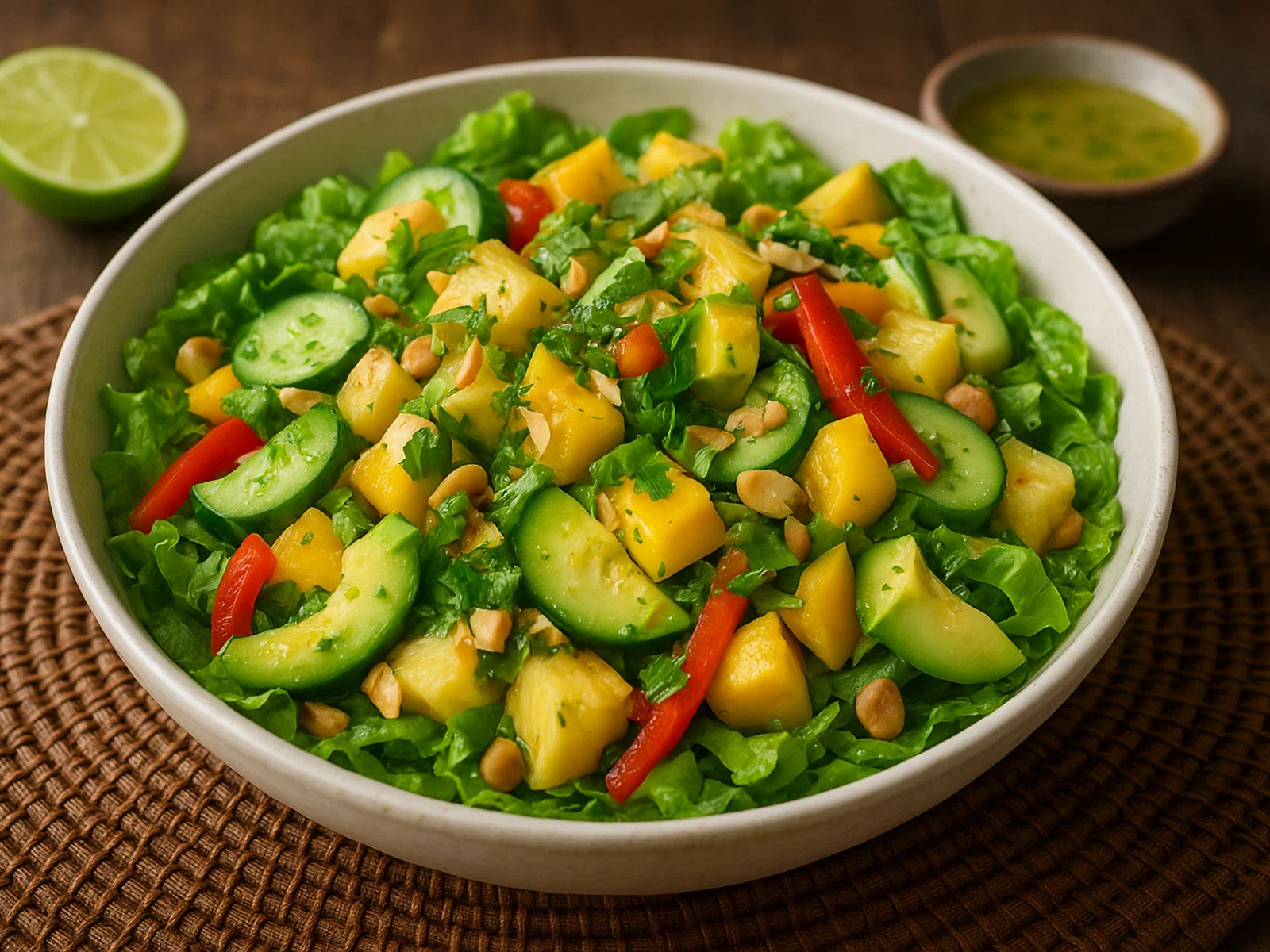 Vanuatu Salat mit tropischen Früchten und Limetten-Ingwer-Vinaigrette