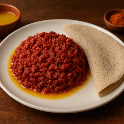 Äthiopisches Kitfo (gewürztes rohes Rindfleisch)