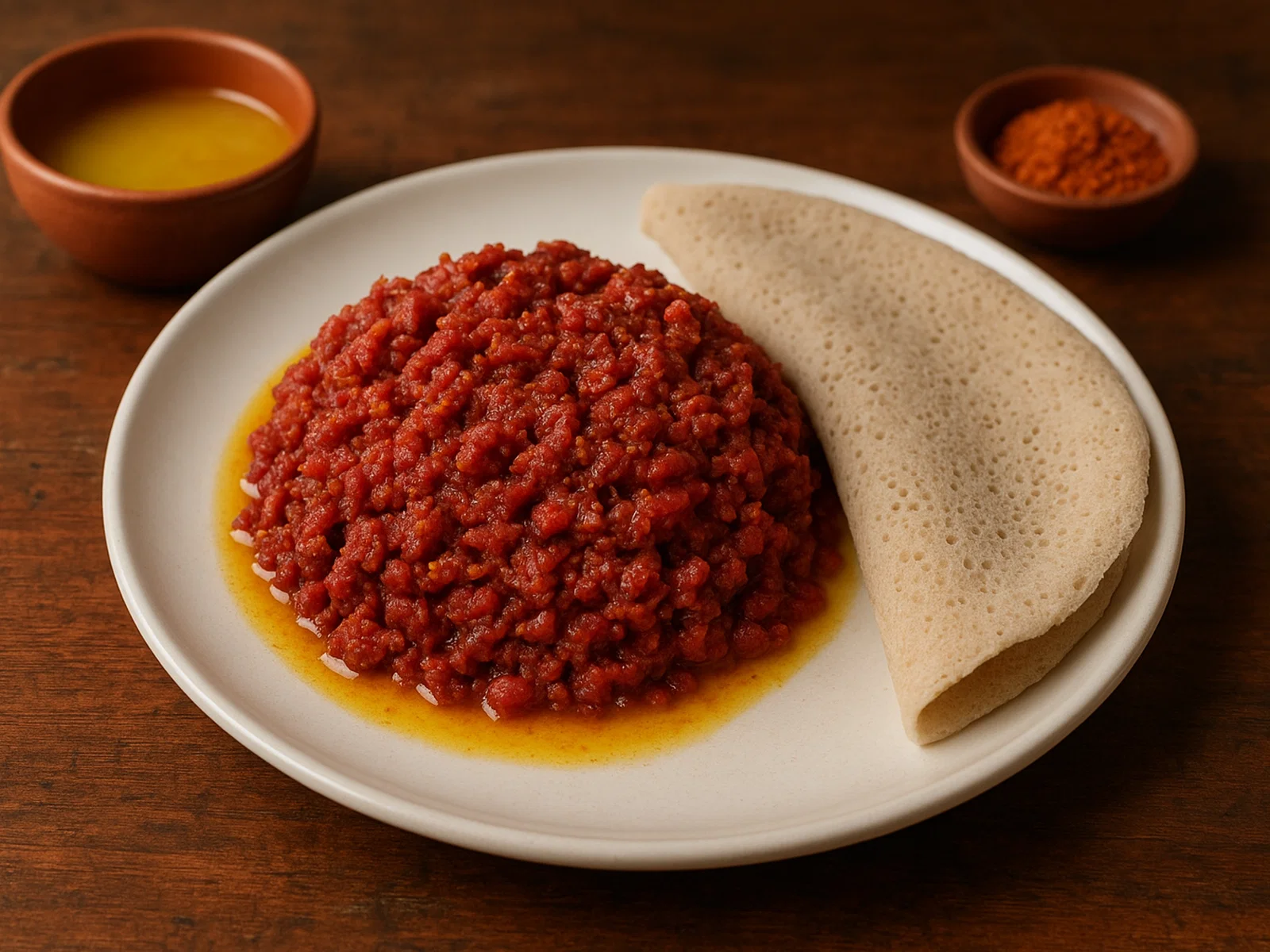 Äthiopisches Kitfo (gewürztes rohes Rindfleisch)