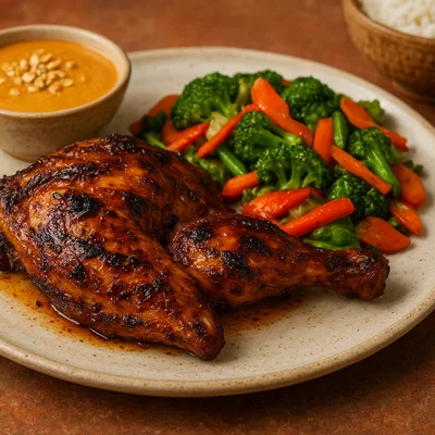 Fai Kai – Thai-Grillhähnchen mit Gemüse und würziger Erdnusssauce