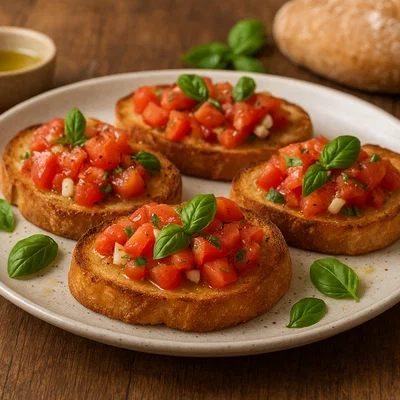 Tomaten-Knoblauch-Bruschetta mit Olivenöl