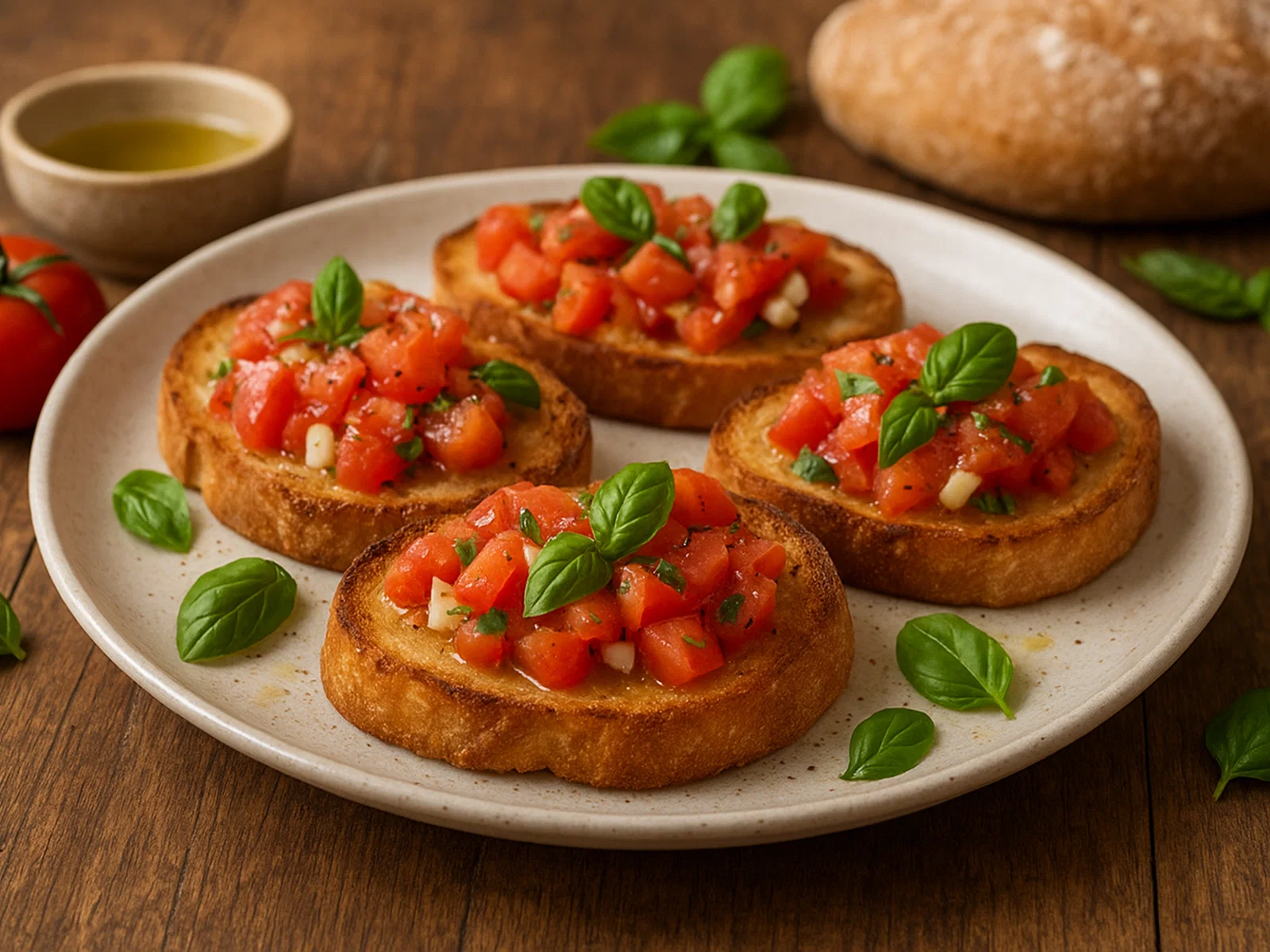 Tomaten-Knoblauch-Bruschetta mit Olivenöl