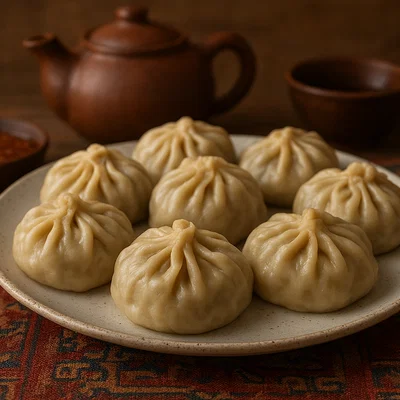 Mongolische Buuz (Gedämpfte Teigtaschen mit Fleischfüllung)
