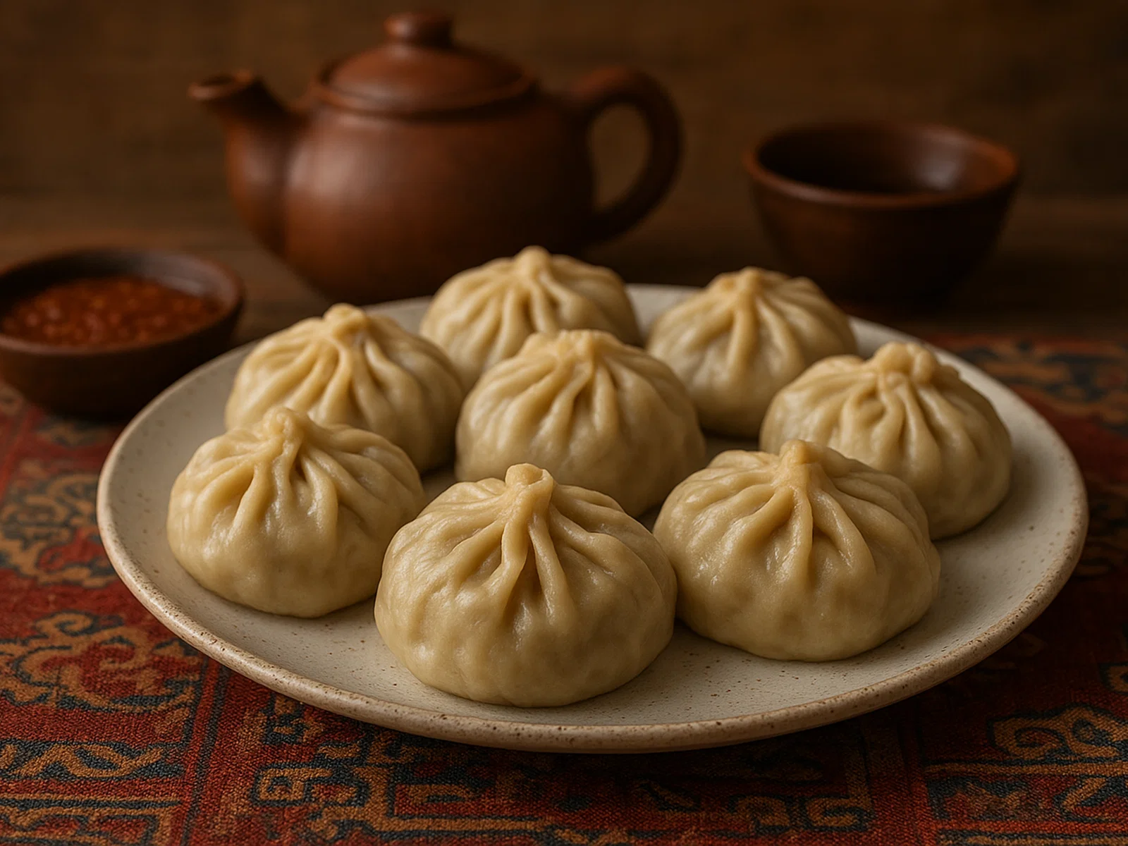 Mongolische Buuz (Gedämpfte Teigtaschen mit Fleischfüllung)