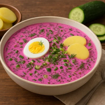 Šaltibarščiai – Litauische kalte Rote‑Bete‑Suppe mit Kefir
