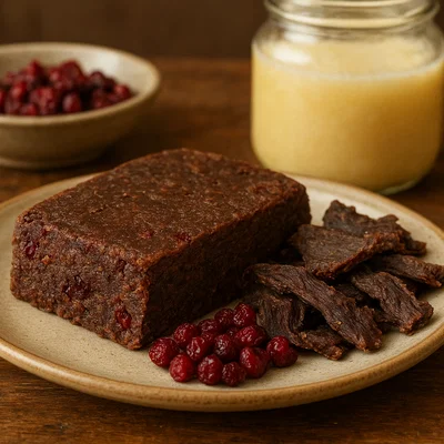 Traditionelles Pemmikan mit Trockenfleisch und Beeren