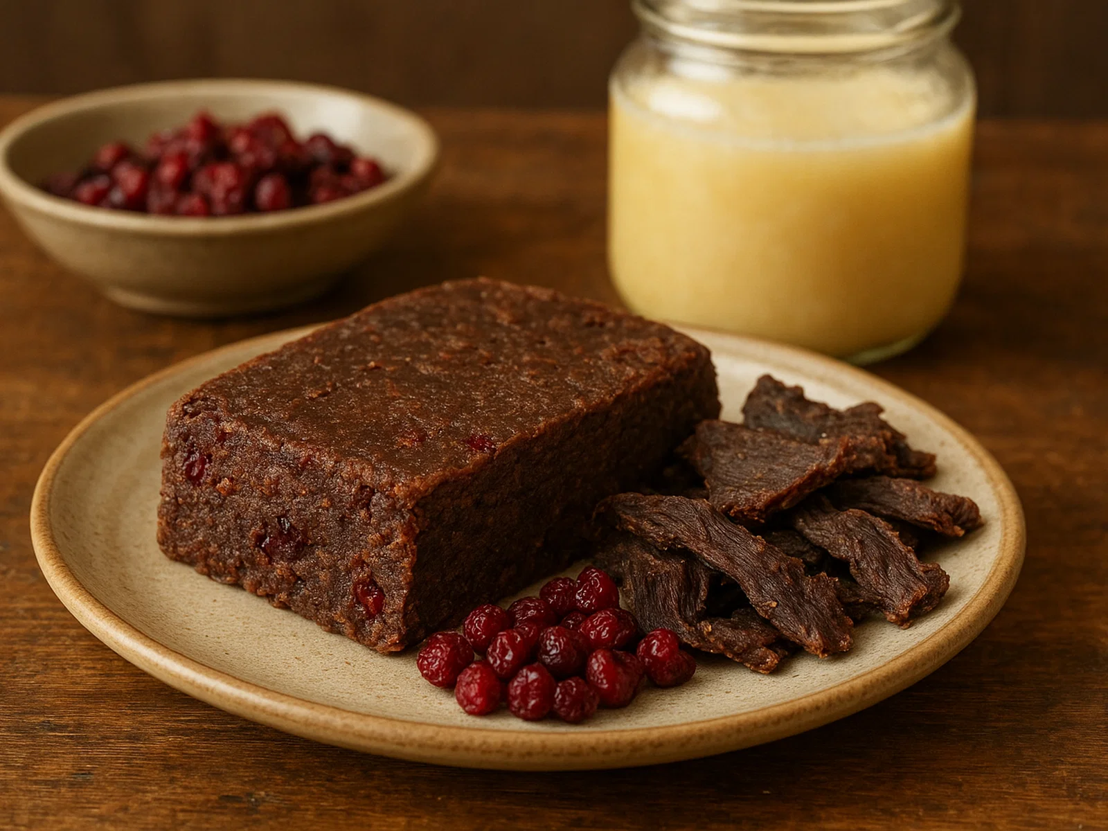 Traditionelles Pemmikan mit Trockenfleisch und Beeren